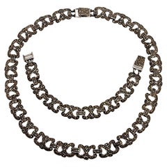 Vintage Sterling Silver Marcasite Necklace & Bracelet Set #13371