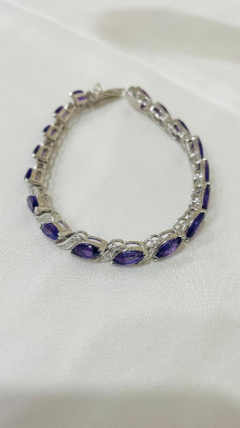 Sterling Silver Marquise Cut Amethyst Bracelet Gift for Women For Sale 1