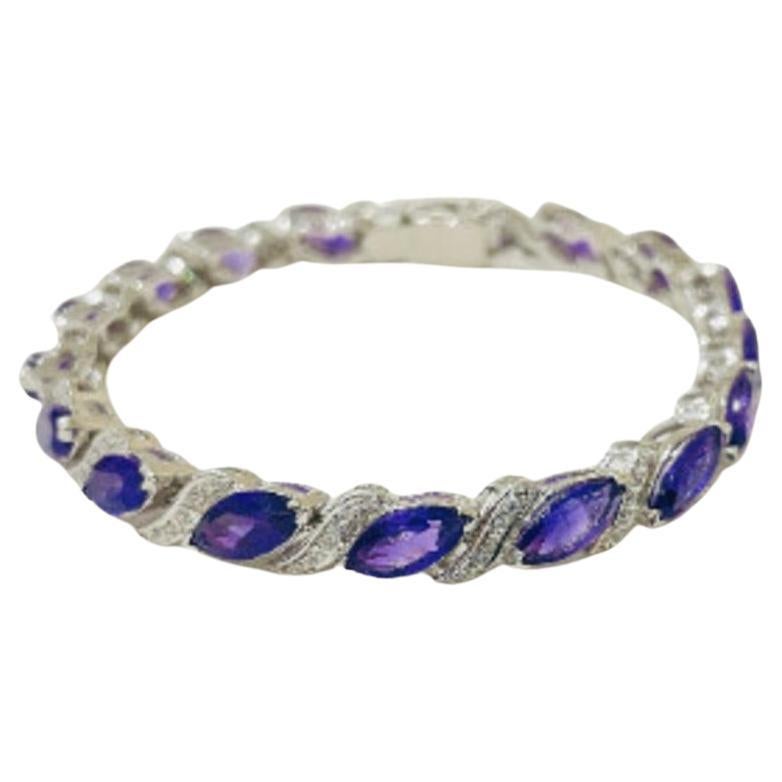 Sterling Silver Marquise Cut Amethyst Bracelet Gift for Women For Sale