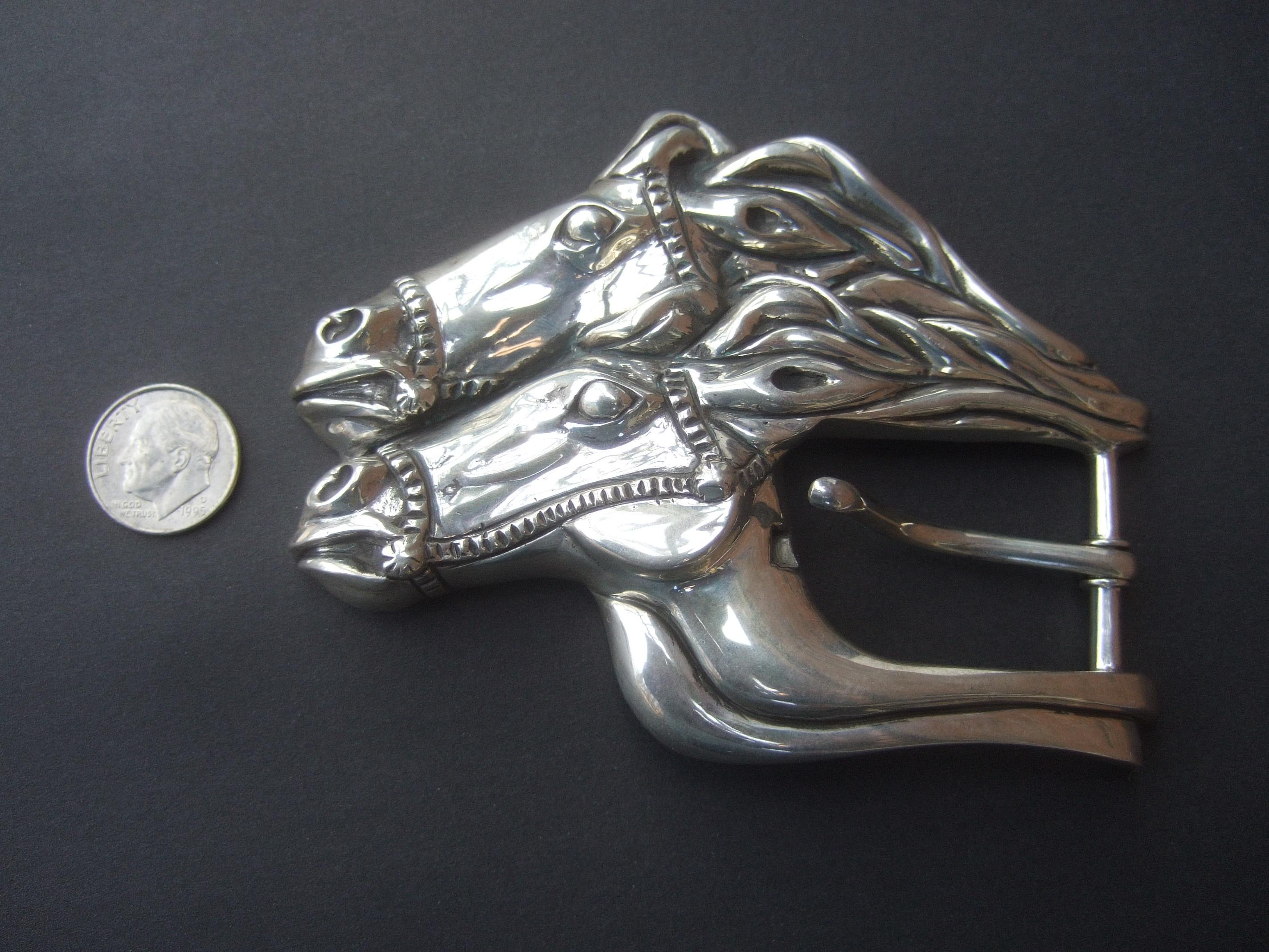 Sterling Silver Massive Equine Belt Buckle Designed by Kokopelli circa 1990s 2