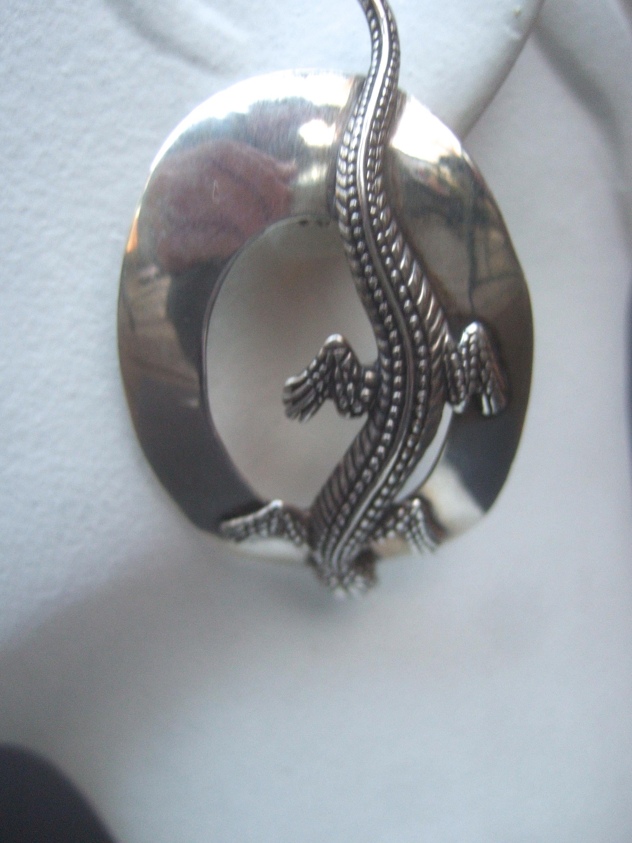Sterling Silver Massive Figural Lizard Artisan Pierced Earrings c 1990 For Sale 7