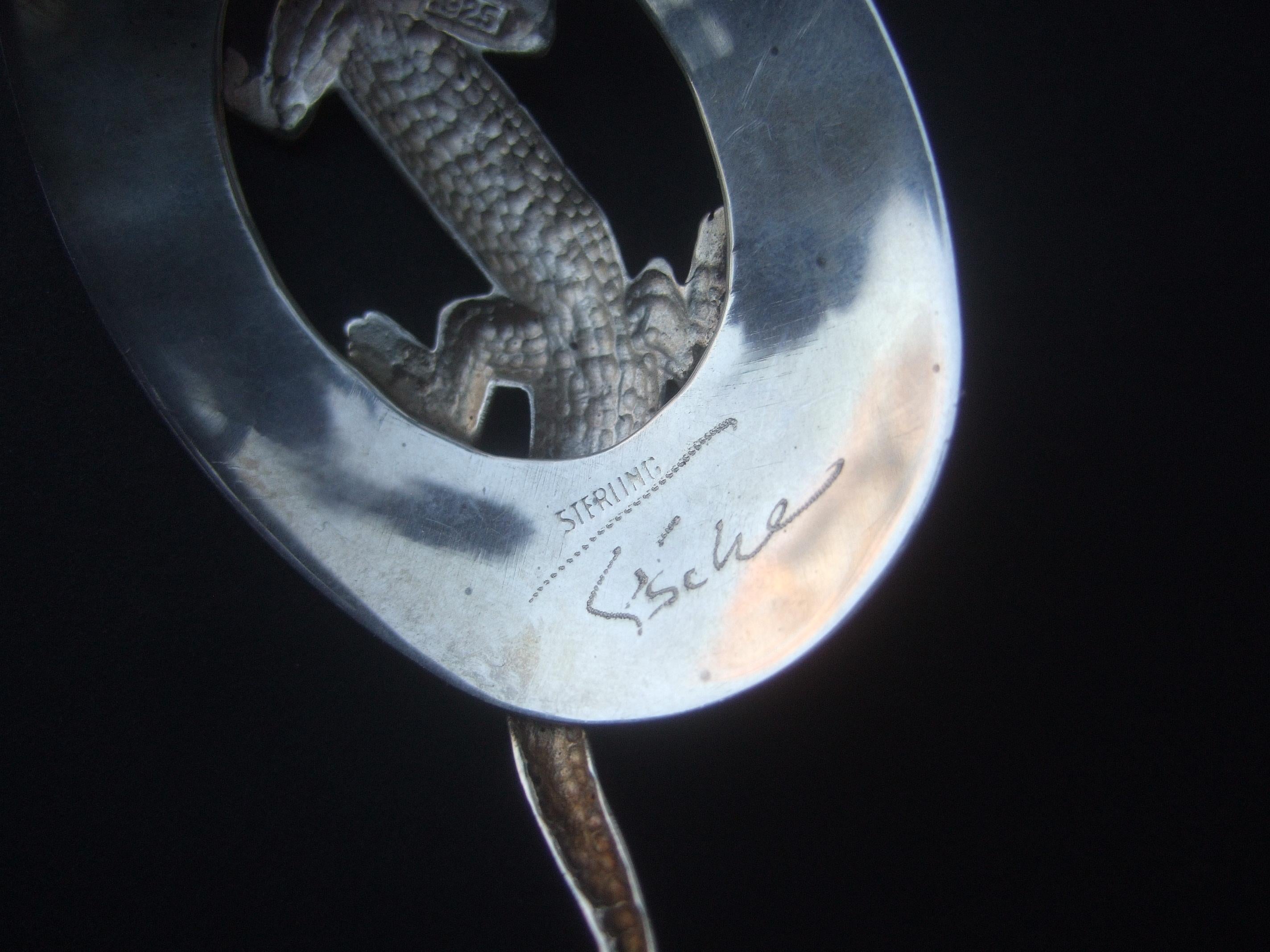 Sterling Silver Massive Figural Lizard Artisan Pierced Earrings c 1990 For Sale 10
