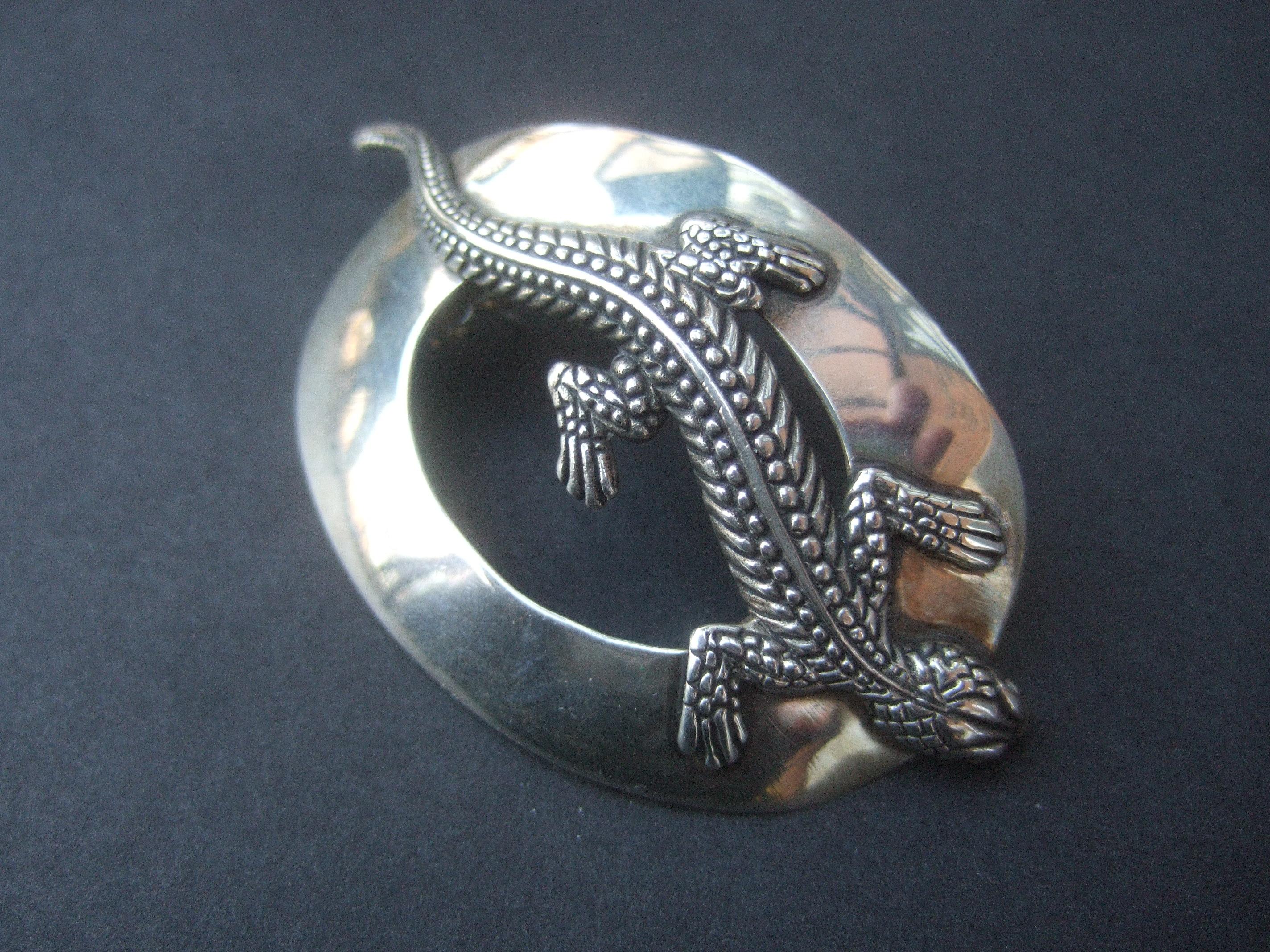 Sterling Silver Massive Figural Lizard Artisan Pierced Earrings c 1990 For Sale 13
