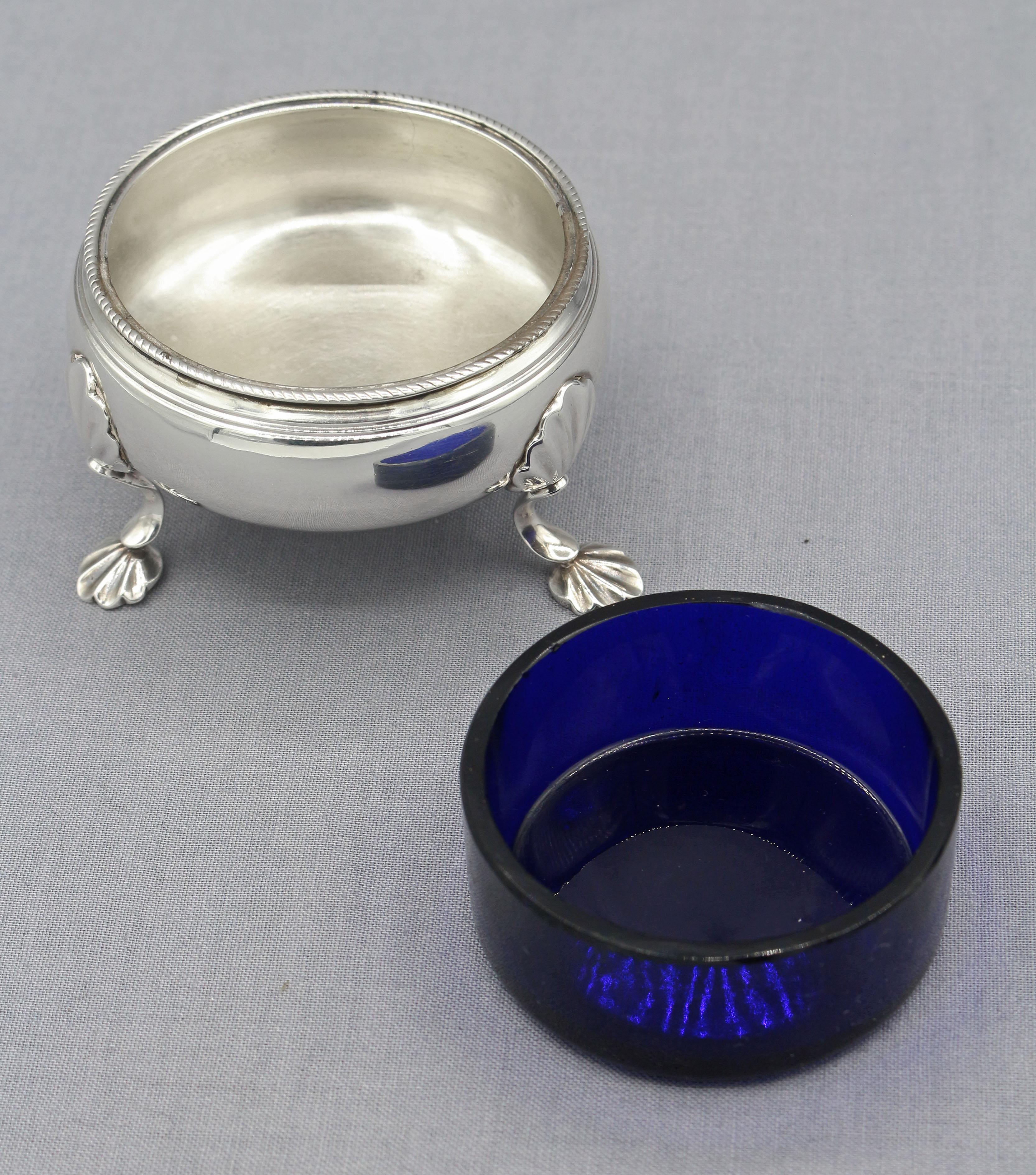 Sterling Silver Master Salt with Later Cobalt Liner, London, 1759 In Good Condition For Sale In Chapel Hill, NC
