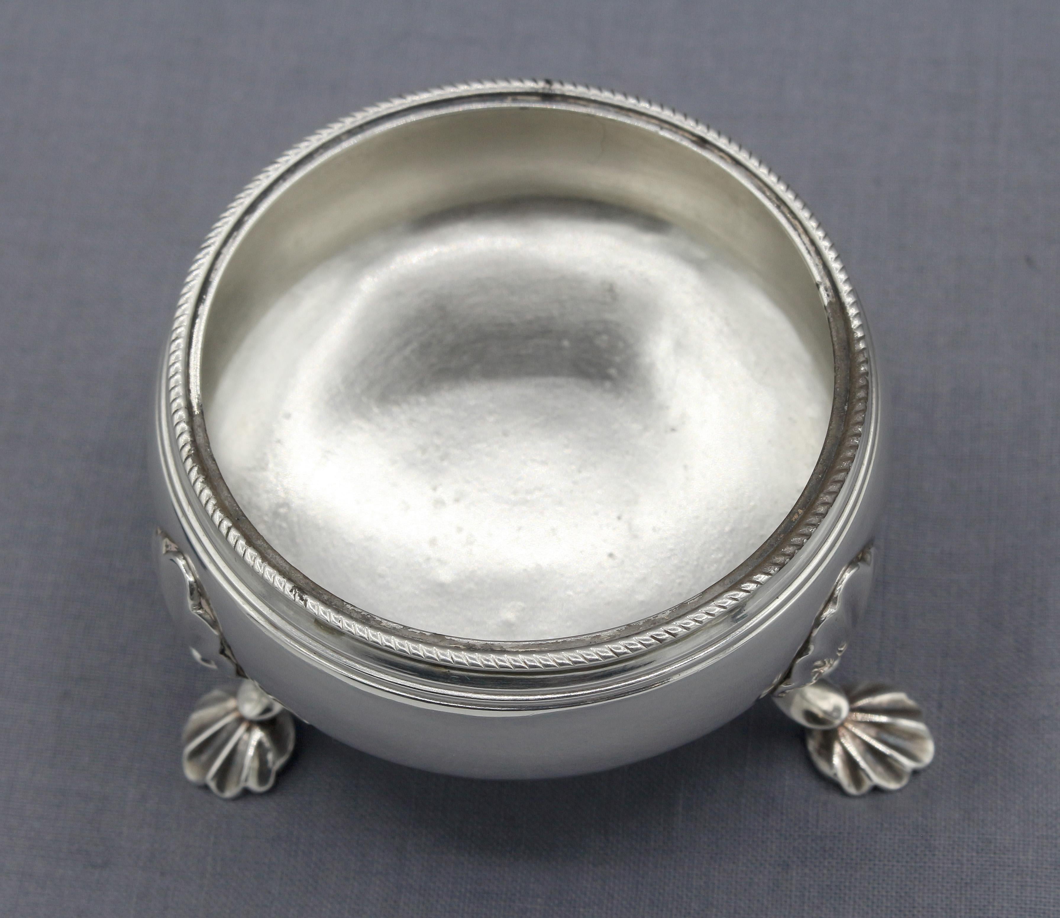 18th Century Sterling Silver Master Salt with Later Cobalt Liner, London, 1759 For Sale