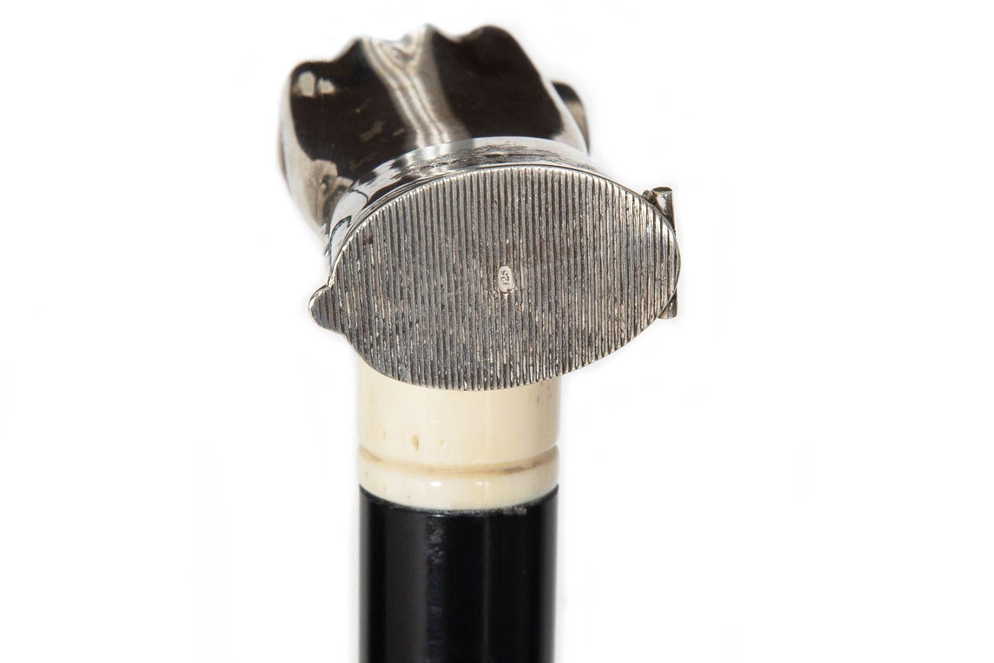 Sterling Silver Match Safe Gadget Cane on Ebony Walking Stick by David Bowles In Good Condition For Sale In Shippensburg, PA