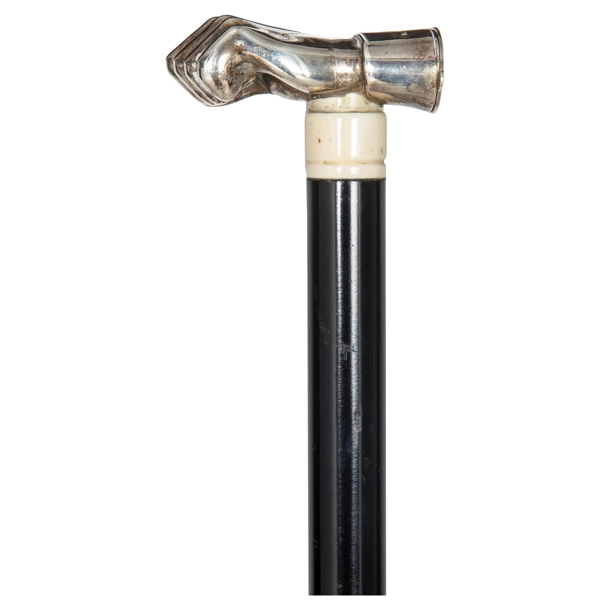 Sterling Silver Match Safe Gadget Cane on Ebony Walking Stick by David Bowles