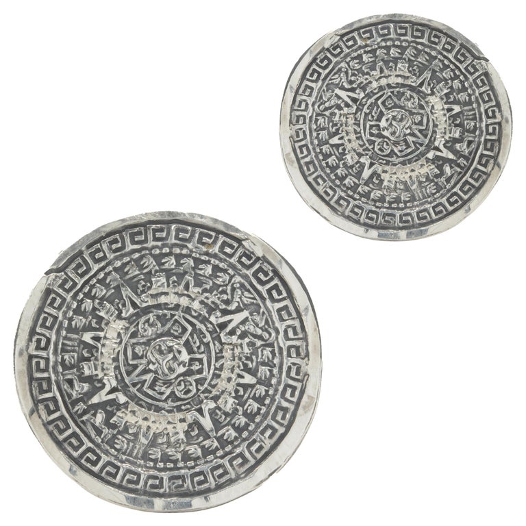 Sterling Silver Mayan Calendar Cufflinks For Sale at 1stDibs