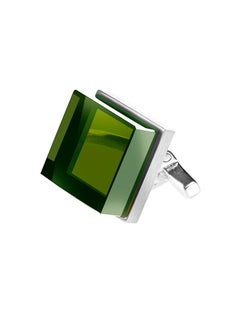 Sterling Silver Men's Art Deco Style Cufflinks by the Artist with Green Quartzes