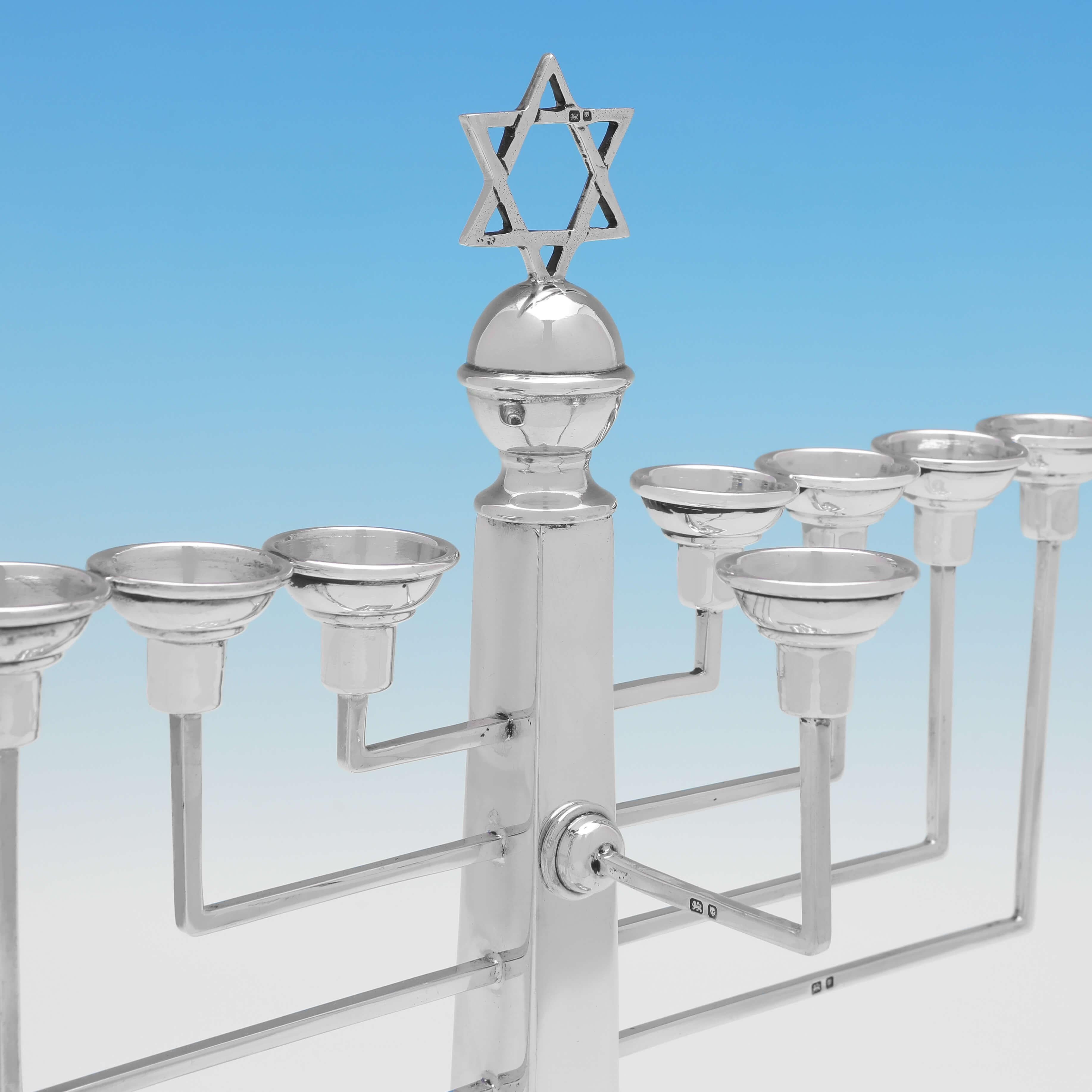 English Traditional Sterling Silver Menorah, London 1948 by A. Taite & Sons