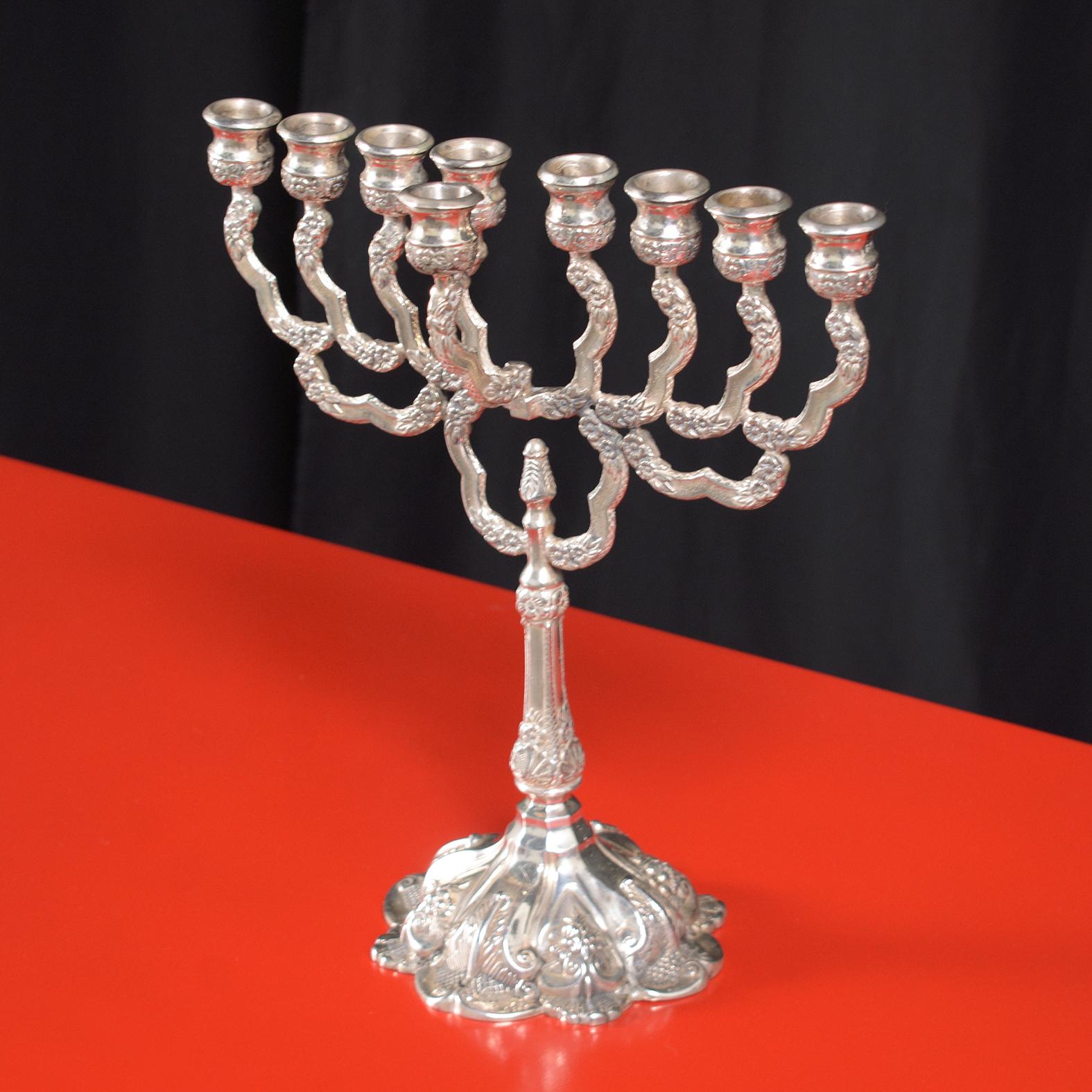 Timeless Sterling Silver Menorah from Israel with Floral Motif In Good Condition In Los Angeles, CA