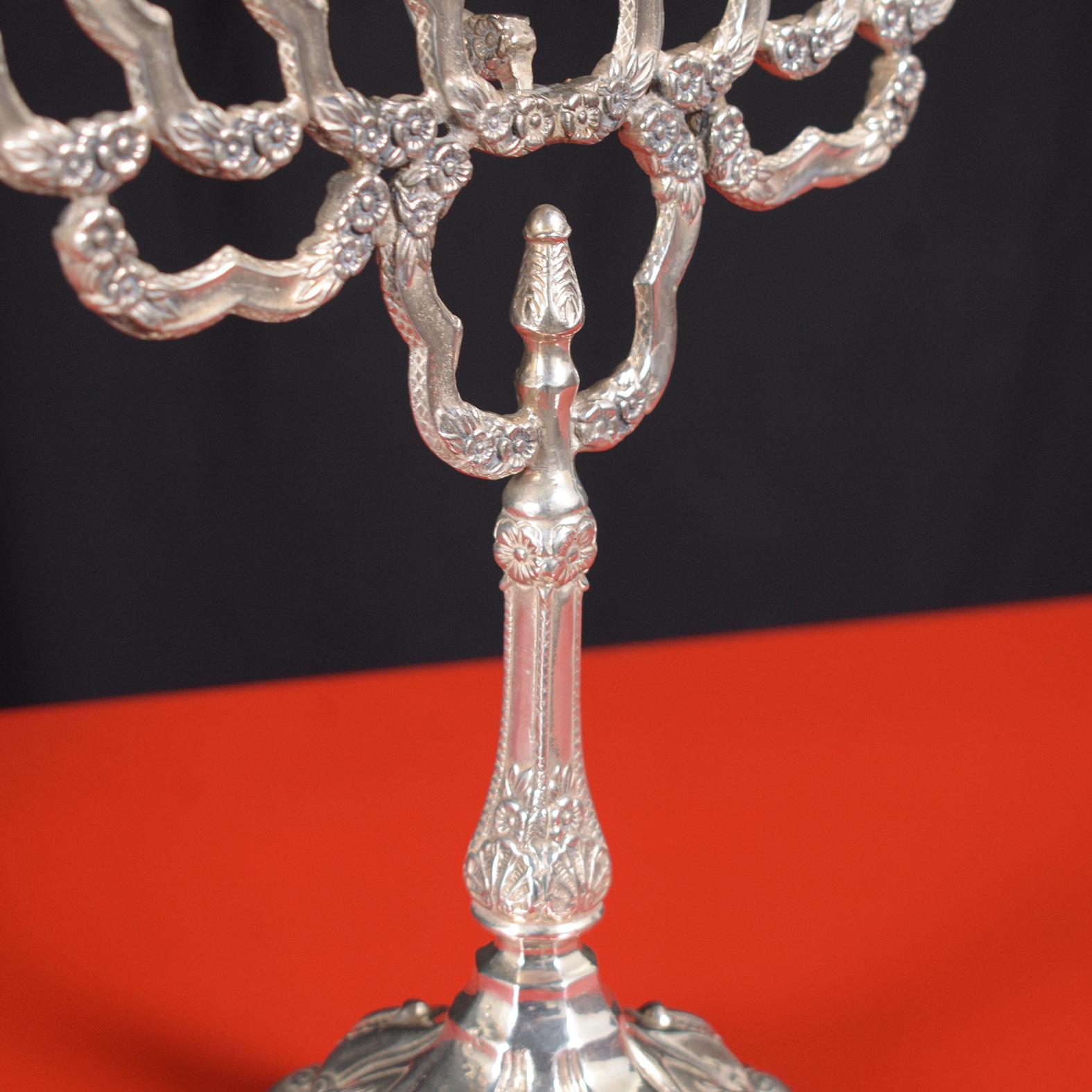 Timeless Sterling Silver Menorah from Israel with Floral Motif 2