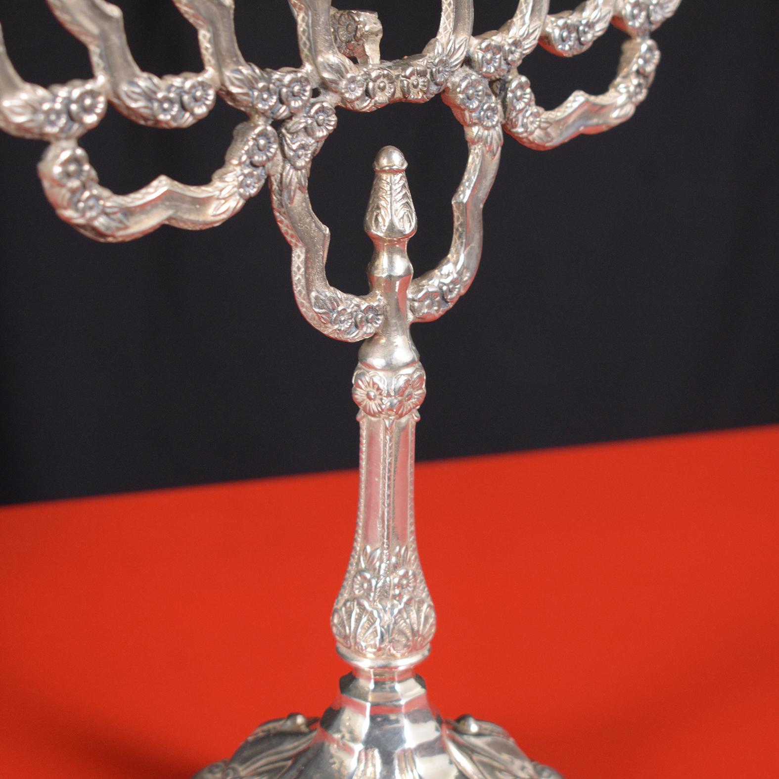 Timeless Sterling Silver Menorah from Israel with Floral Motif 1