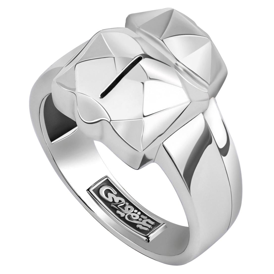 Sterling Silver Mens 3D Scarab Ring For Sale