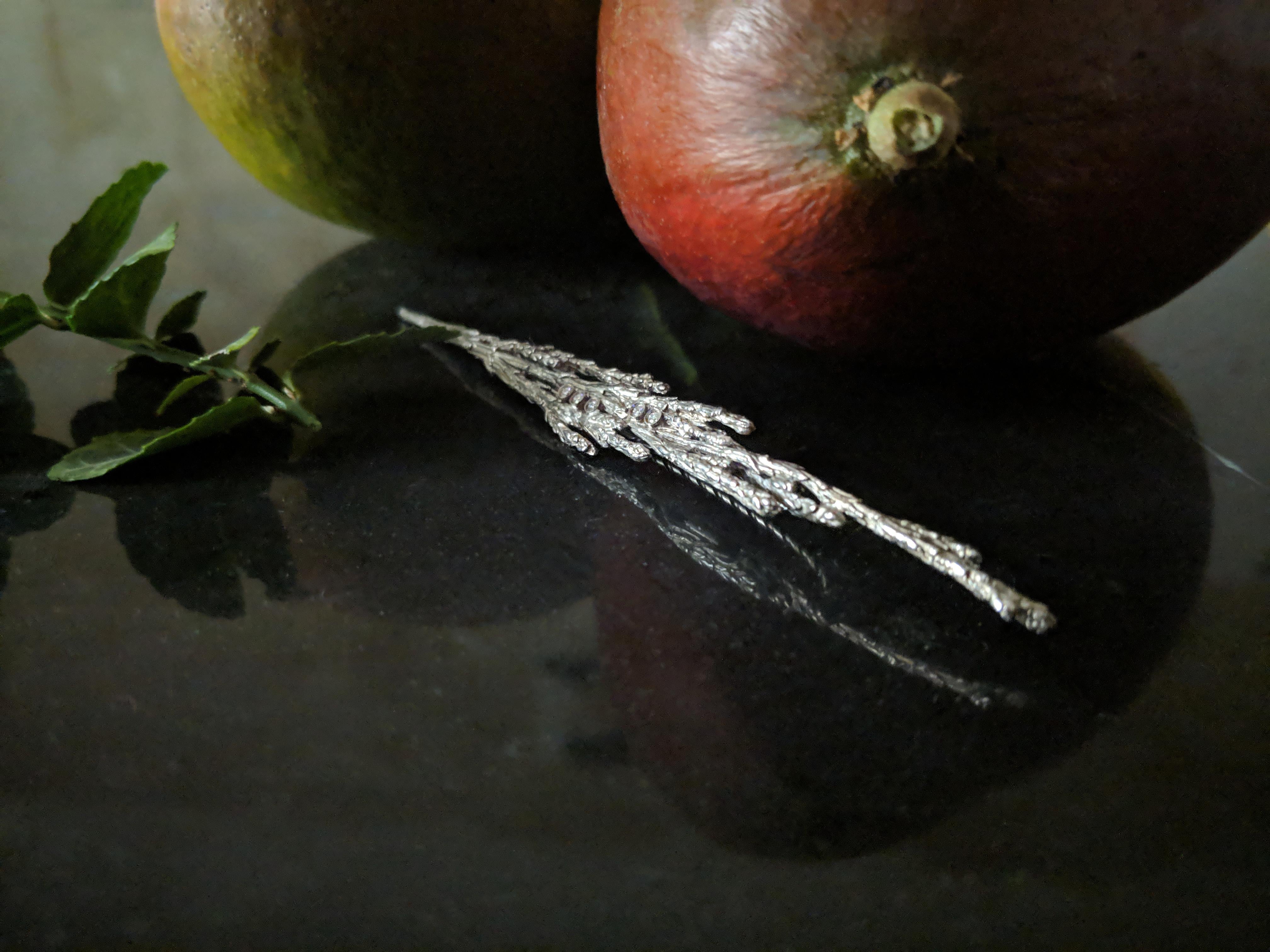 Sterling Silver Men's Nature Morte Style Juniper Brooch, Featured in Vogue 3
