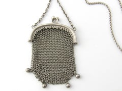Sterling Silver Mesh Purse on Chain Necklace