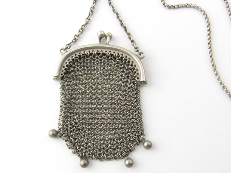 Sterling Silver Mesh Purse on Chain Necklace at 1stDibs