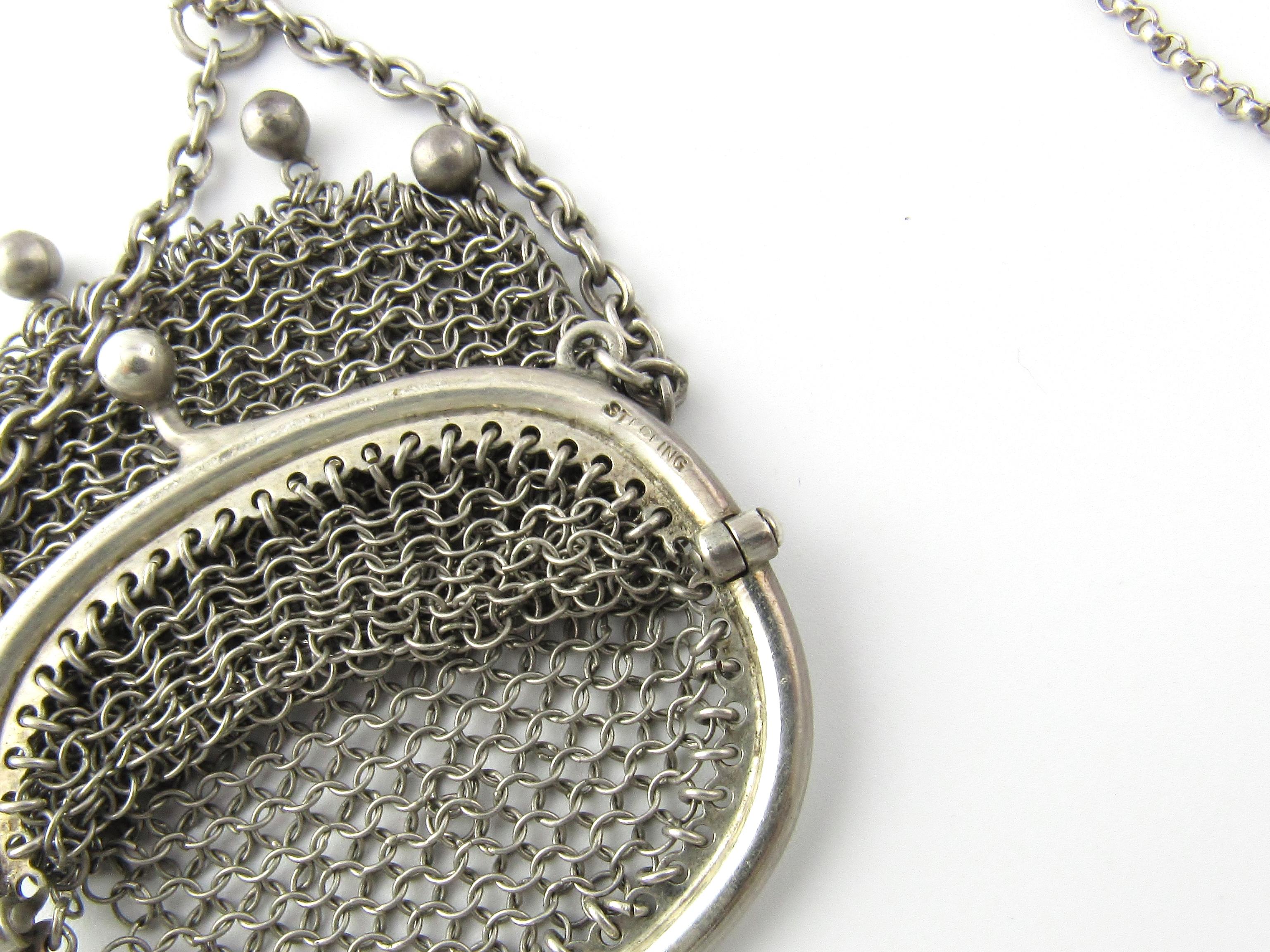 Sterling Silver Mesh Purse on Chain Necklace In Good Condition In Washington Depot, CT
