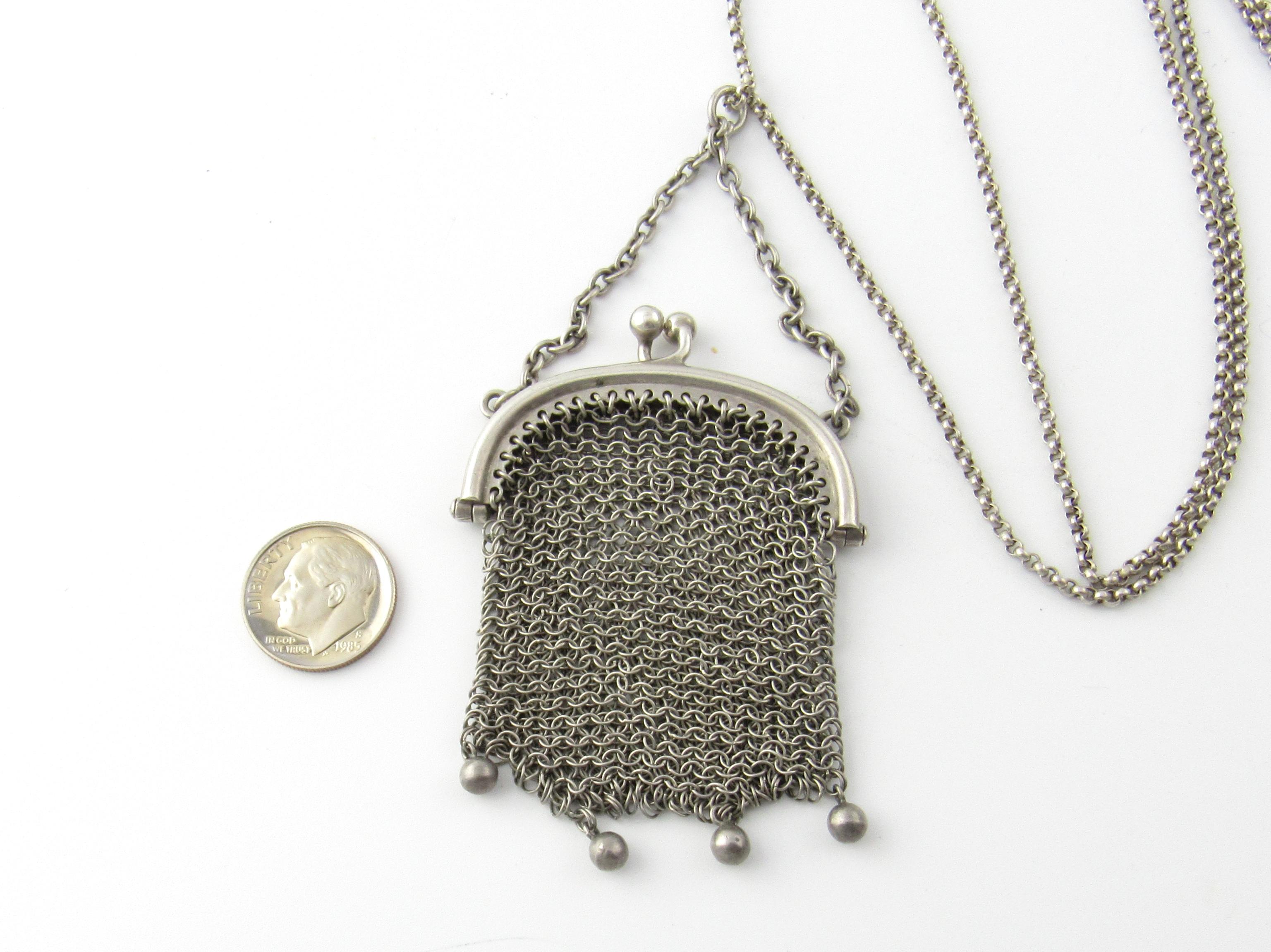 Women's Sterling Silver Mesh Purse on Chain Necklace