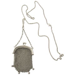 Vintage Sterling Silver Mesh Purse on Chain Necklace
