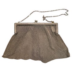 Antique Sterling Silver Mesh Purse with Hand Engraved Frame, circa 1900s