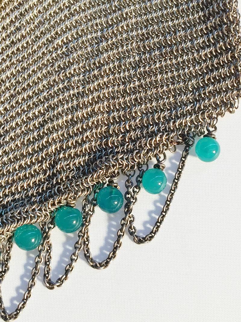 Sterling Silver Mesh Weave beaded bag, ca 1900 In Good Condition For Sale In Delft, NL
