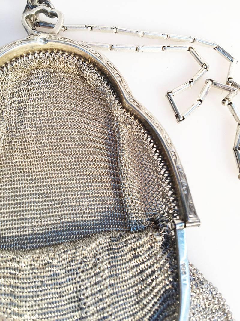 20th Century Sterling Silver Mesh Weave beaded bag, ca 1900 For Sale