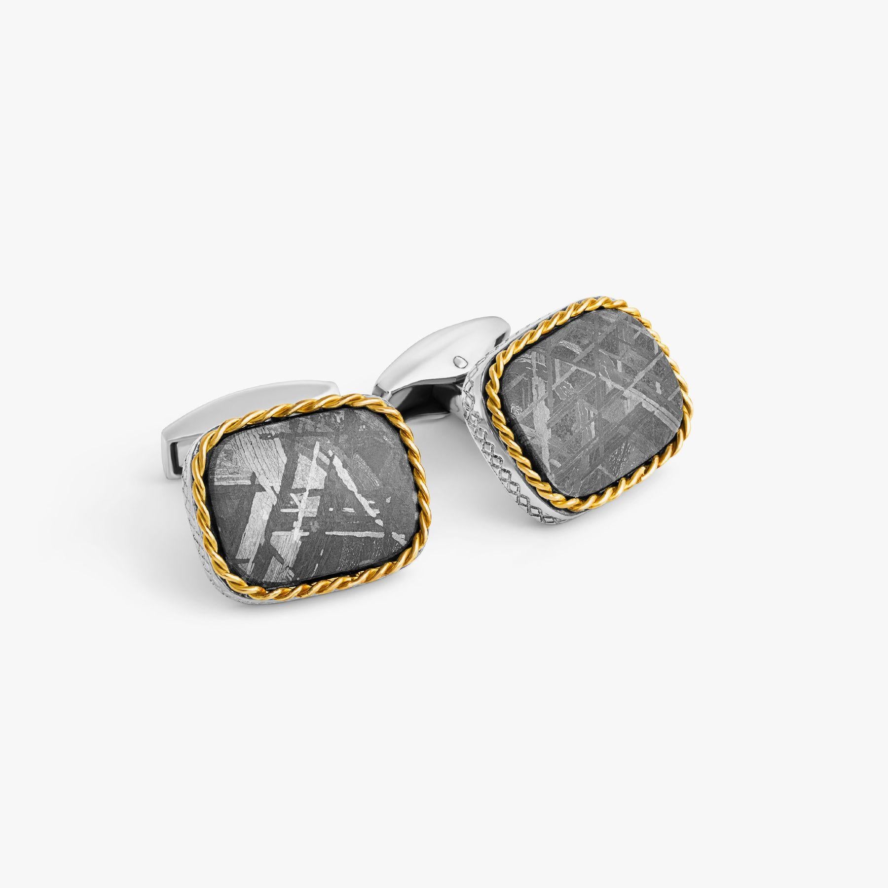 Sterling Silver Meteorite Cufflinks With 18K Yellow Gold (Limited Edition) For Sale