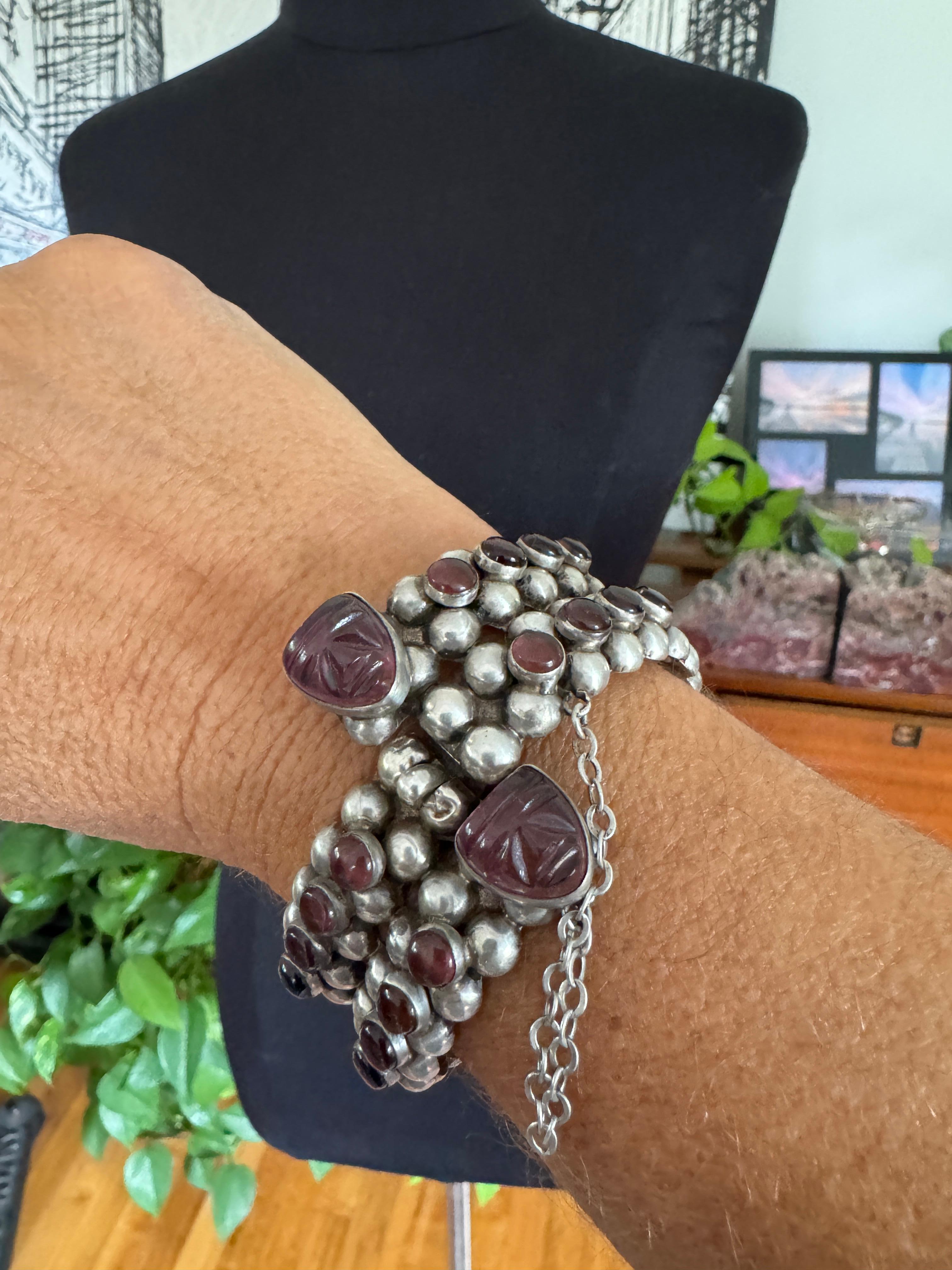 Bracciale messicano in argento sterling Maschera azteca con ametista in vendita 3