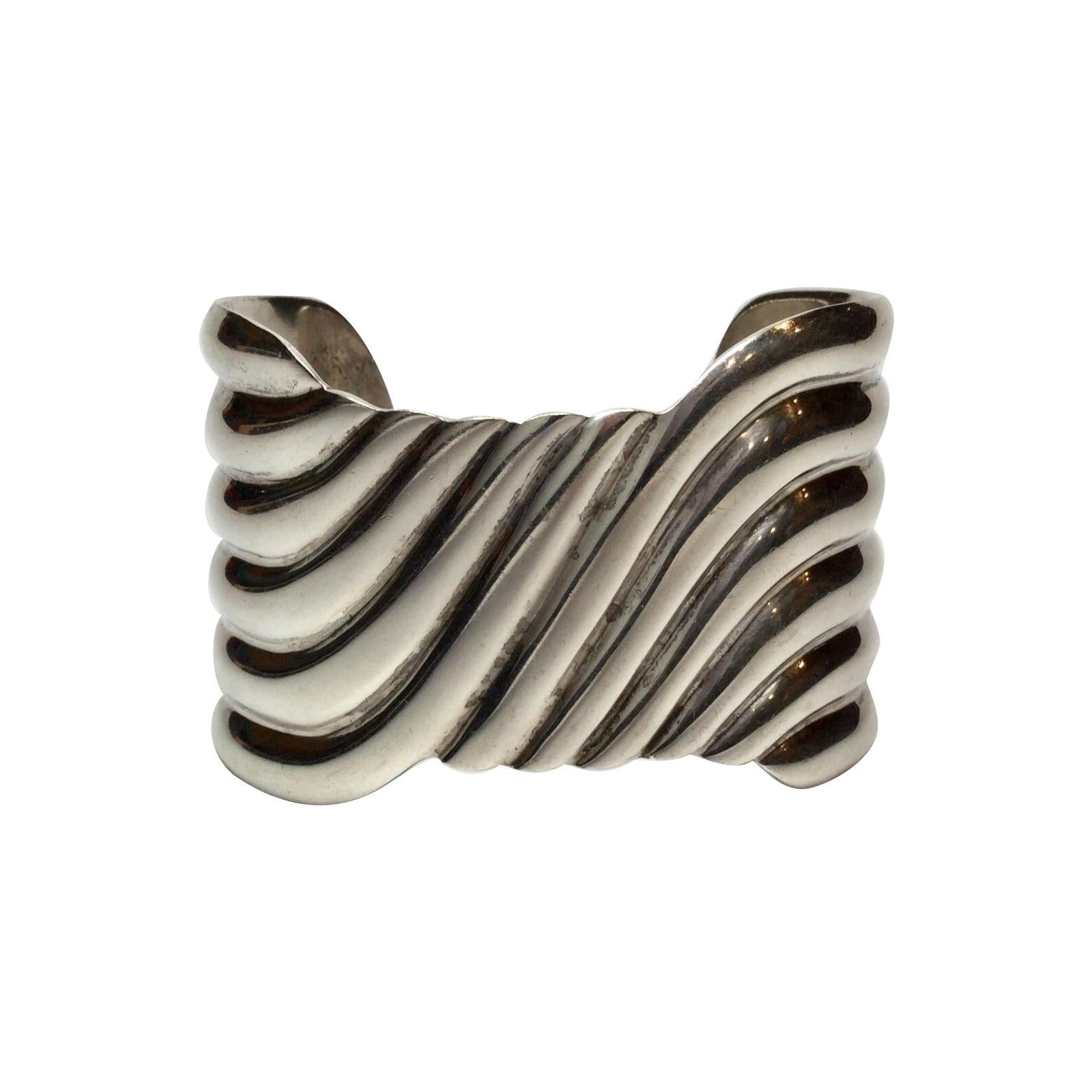 Sterling Silver Mexican Dulce Wave Design Cuff Bracelet