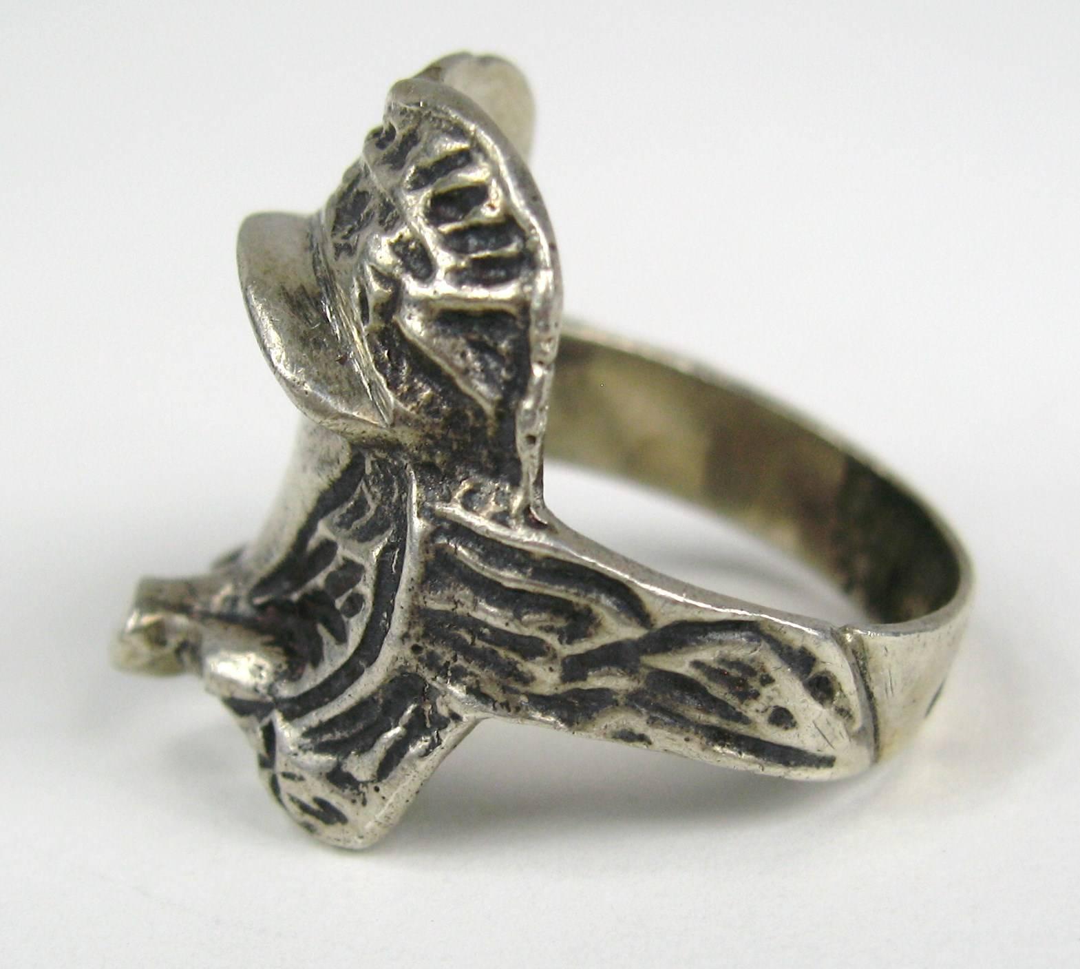 Sterling Silver Mexican Horse Saddle Ring  In Good Condition In Wallkill, NY