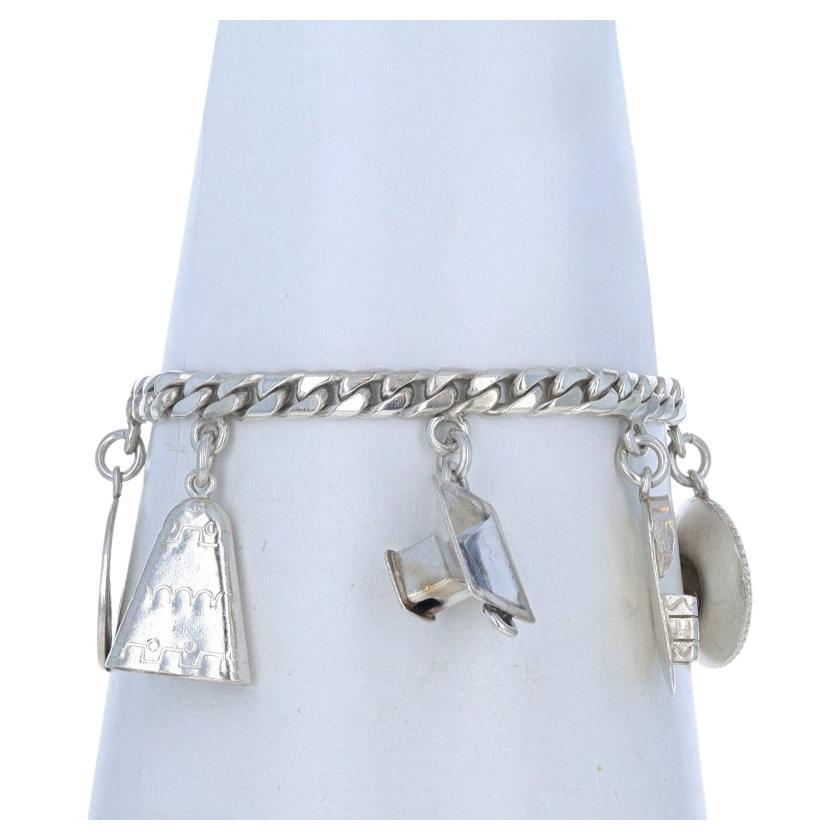 Sterling Silver Mexico Charm Bracelet 6 1/4" - 925 Curb Chain Latin America