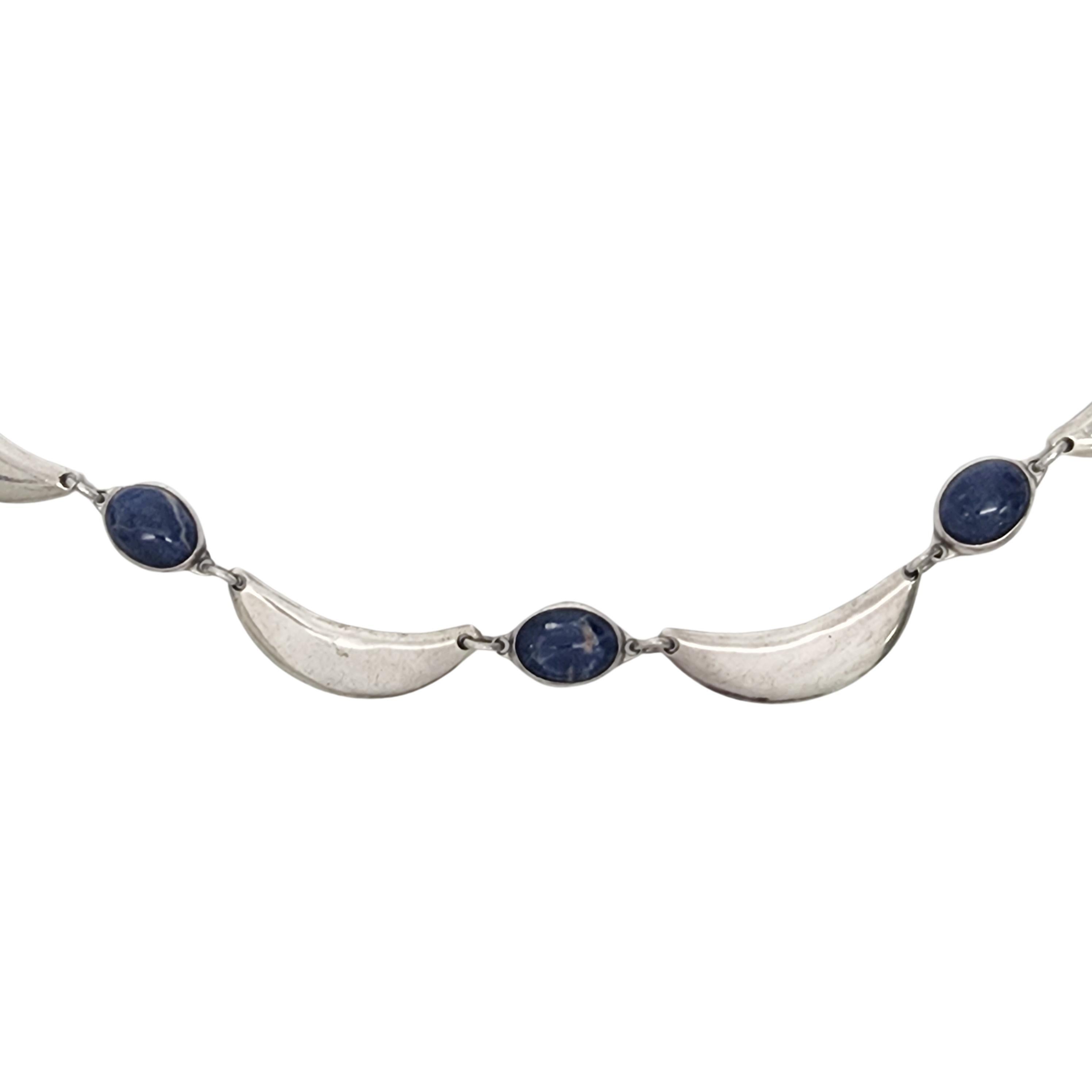 Cabochon Sterling Silver Mexico Lapis Lazuli Boomerang Link Necklace #16496 For Sale