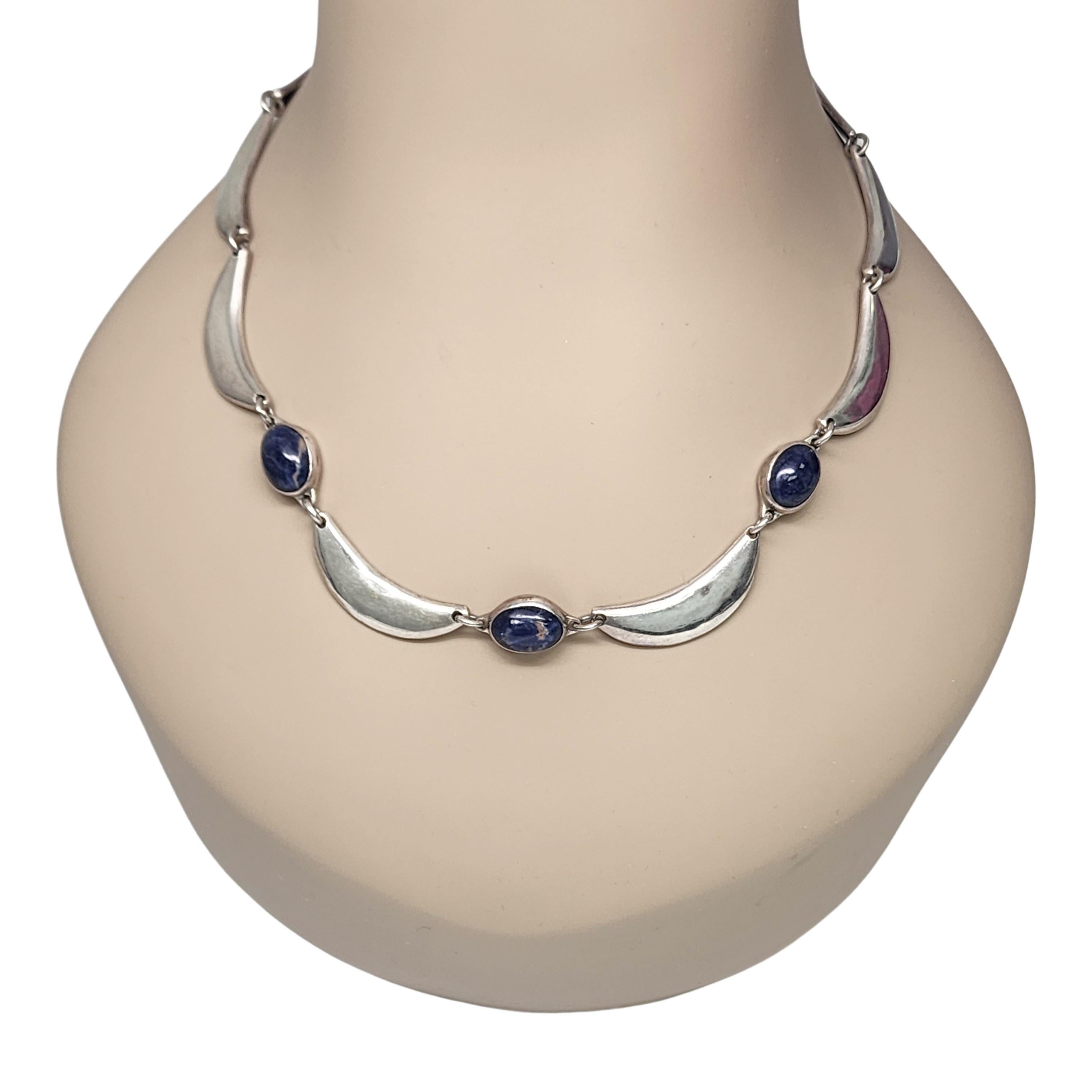 Sterling Silver Mexico Lapis Lazuli Boomerang Link Necklace #16496 For Sale 2