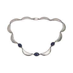 Sterling Silver Mexico Lapis Lazuli Boomerang Link Necklace #16496
