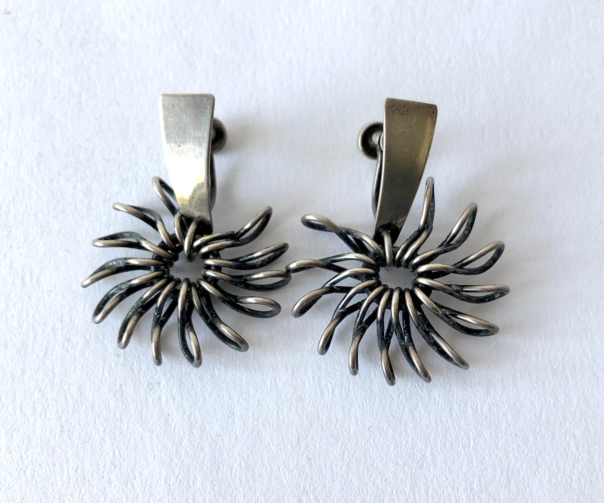 Women's Sterling Silver Midcentury American Modernist Handmade Pinwheel Earrings