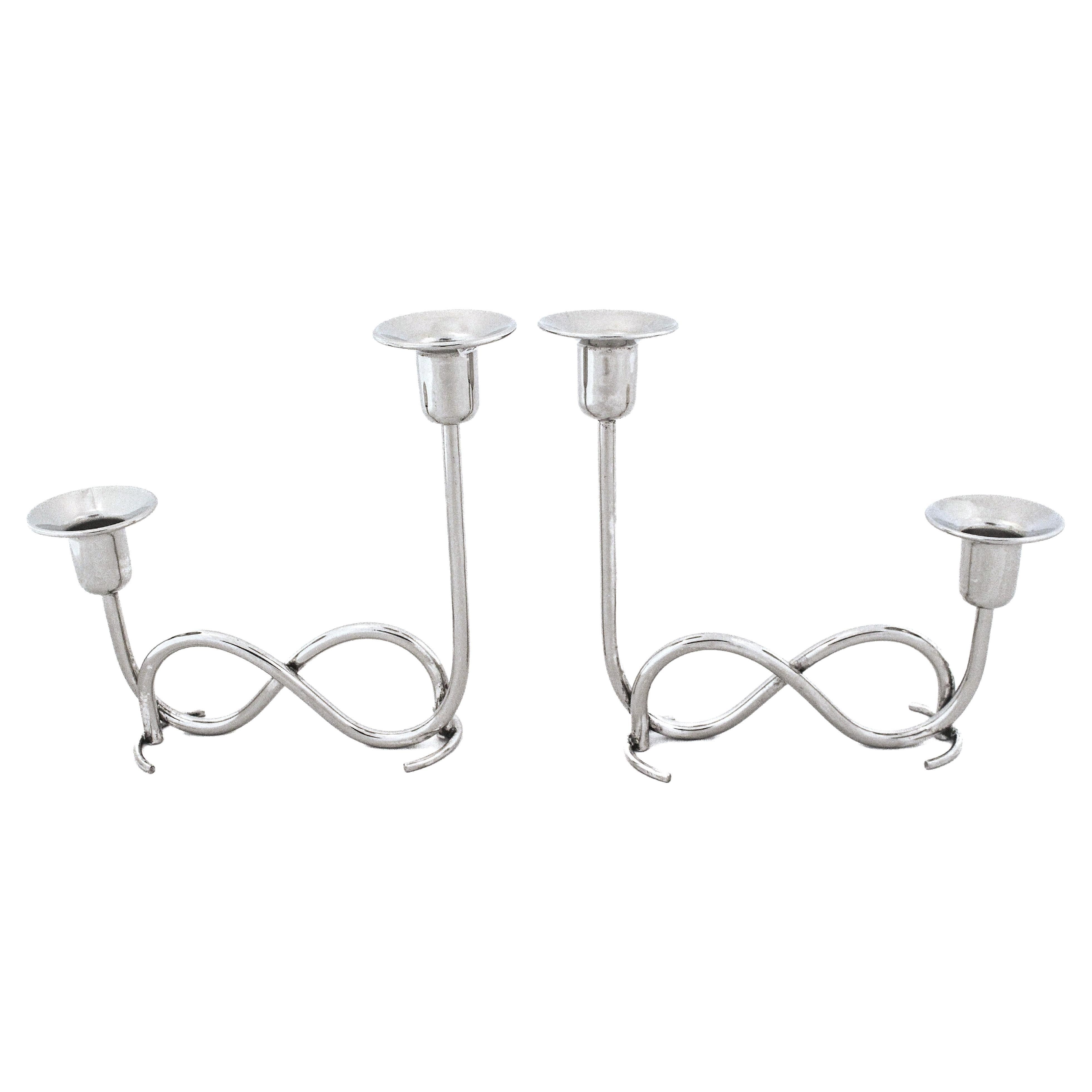 Sterling Silver Mid-Century Candelabras