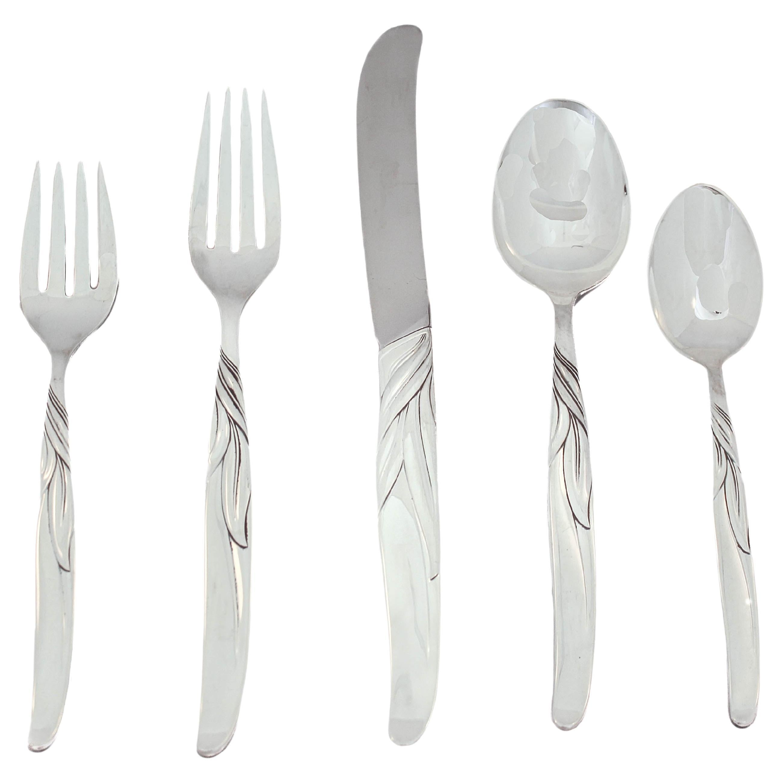 Sterling Silver Mid-Century Flatware Set For Sale