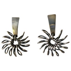 Sterling Silver Midcentury American Modernist Handmade Pinwheel Earrings