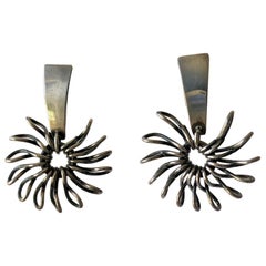 Sterling Silver Midcentury American Modernist Handmade Pinwheel Earrings