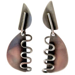 Sterling Silver Midcentury American Modernist Squiggle Earrings