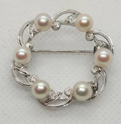 Sterling Silver Mikimoto Pearl Brooch, Tokyo, Stamped, 1960s, Vintage