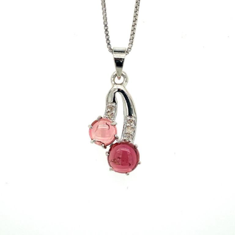 Sterling Silver Minimal Multi Tourmaline Cherry Pendant Gift for Girlfriend In New Condition For Sale In Houston, TX