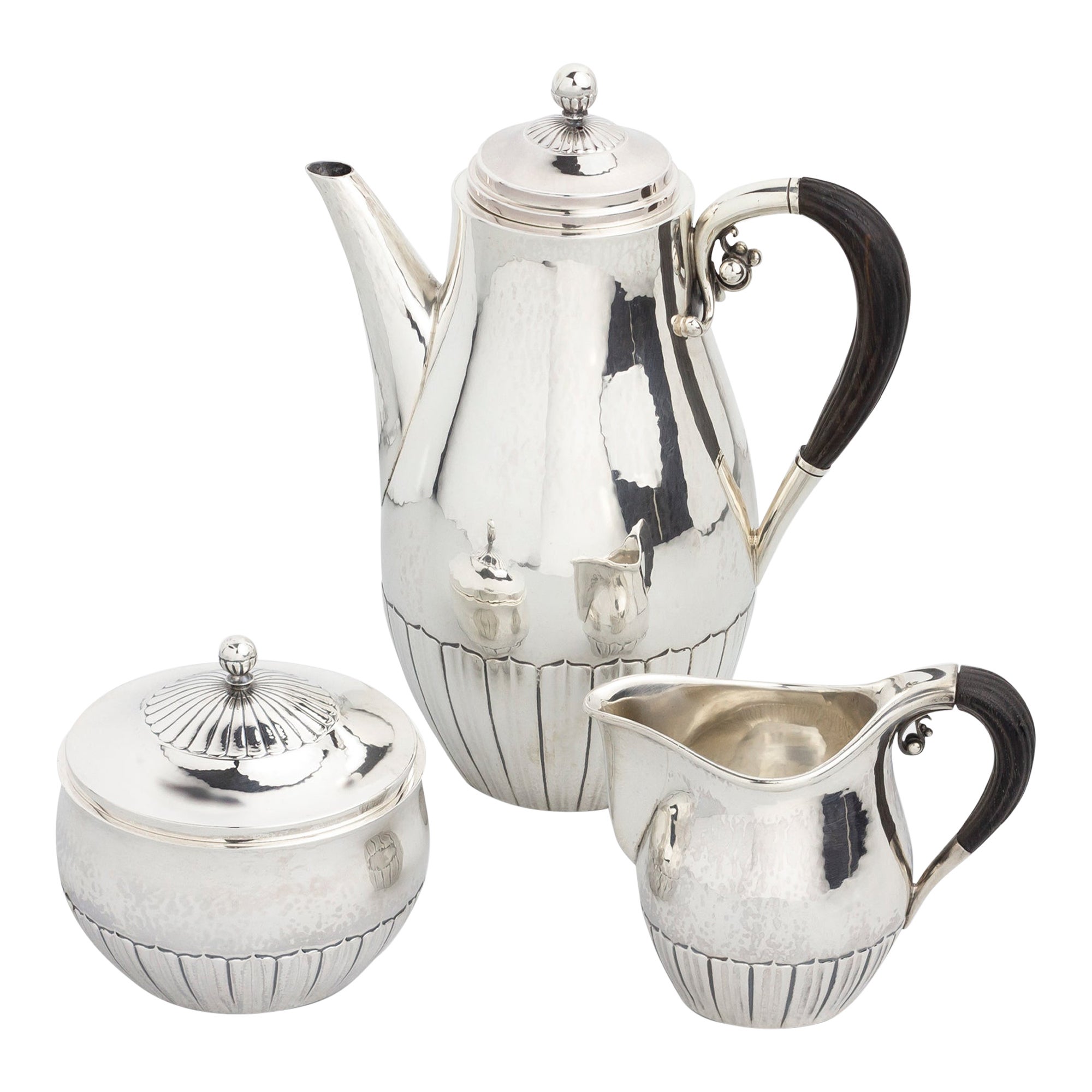 Mocha- oder Couchtisch-Set aus Sterlingsilber von Georg Jensen mit „Cosmos“-Muster