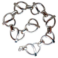 Sterling Silver Mod Open Heart Link Bracelet