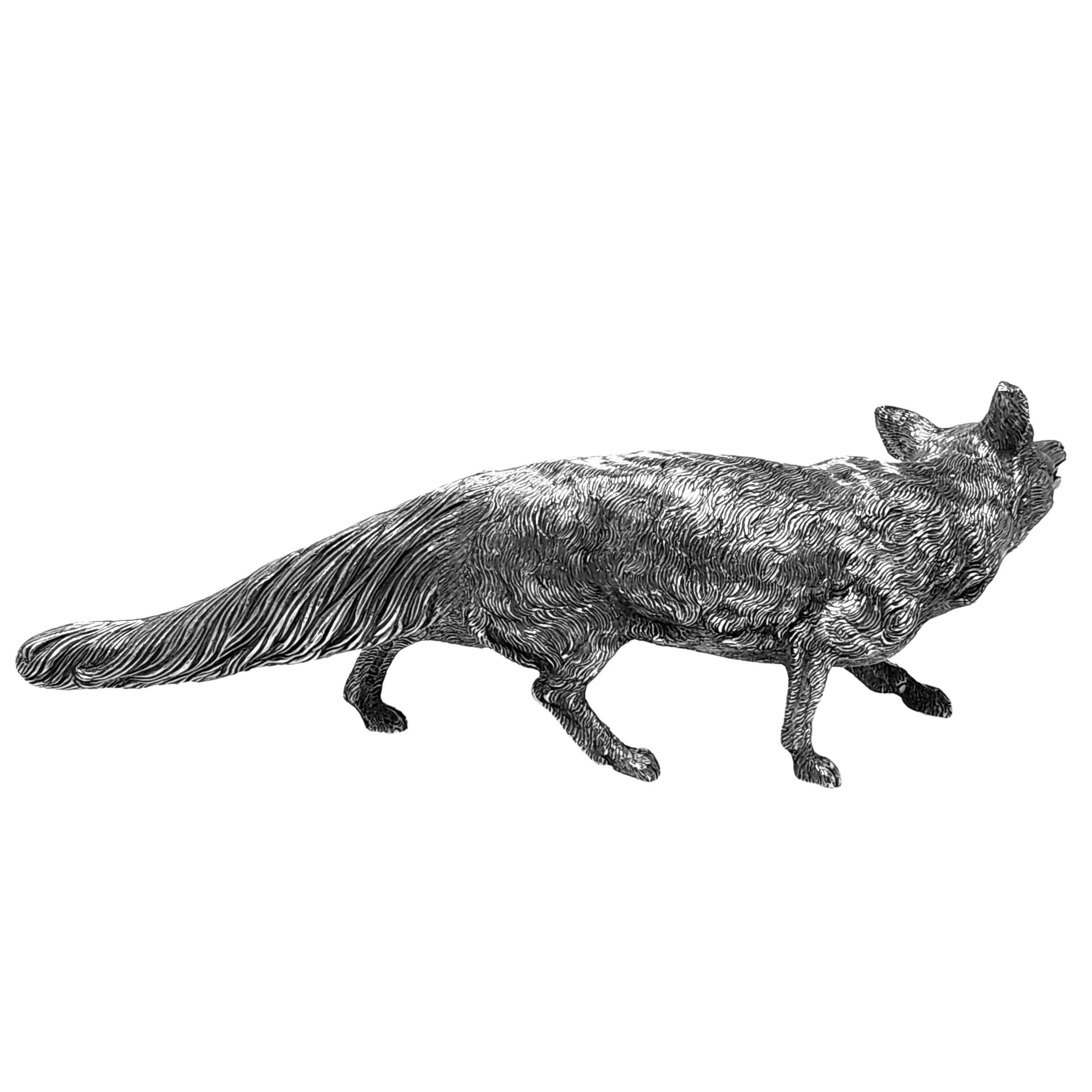 Sterling Silver Model Fox Figurine Sheffield, England 2000 In Good Condition In London, GB