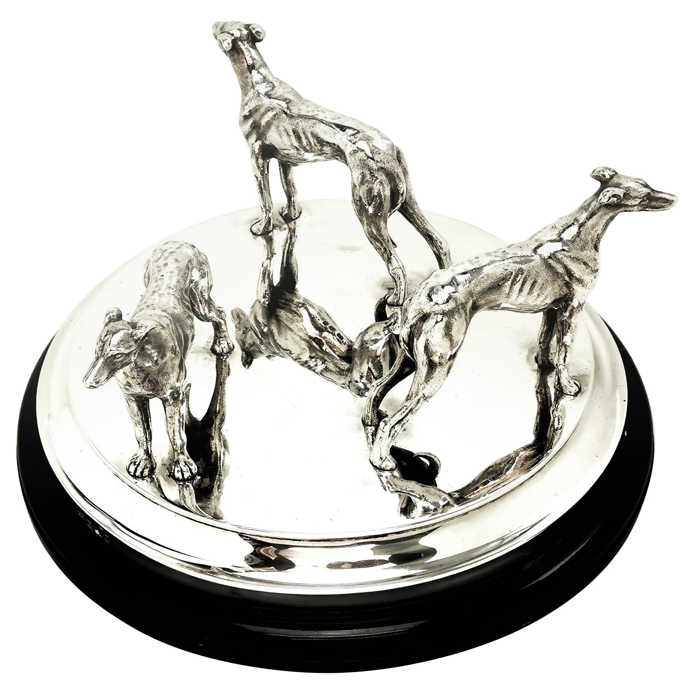 Sterling Silver Model Greyhounds on Plinth 1937 Greyhound Dogs Figures