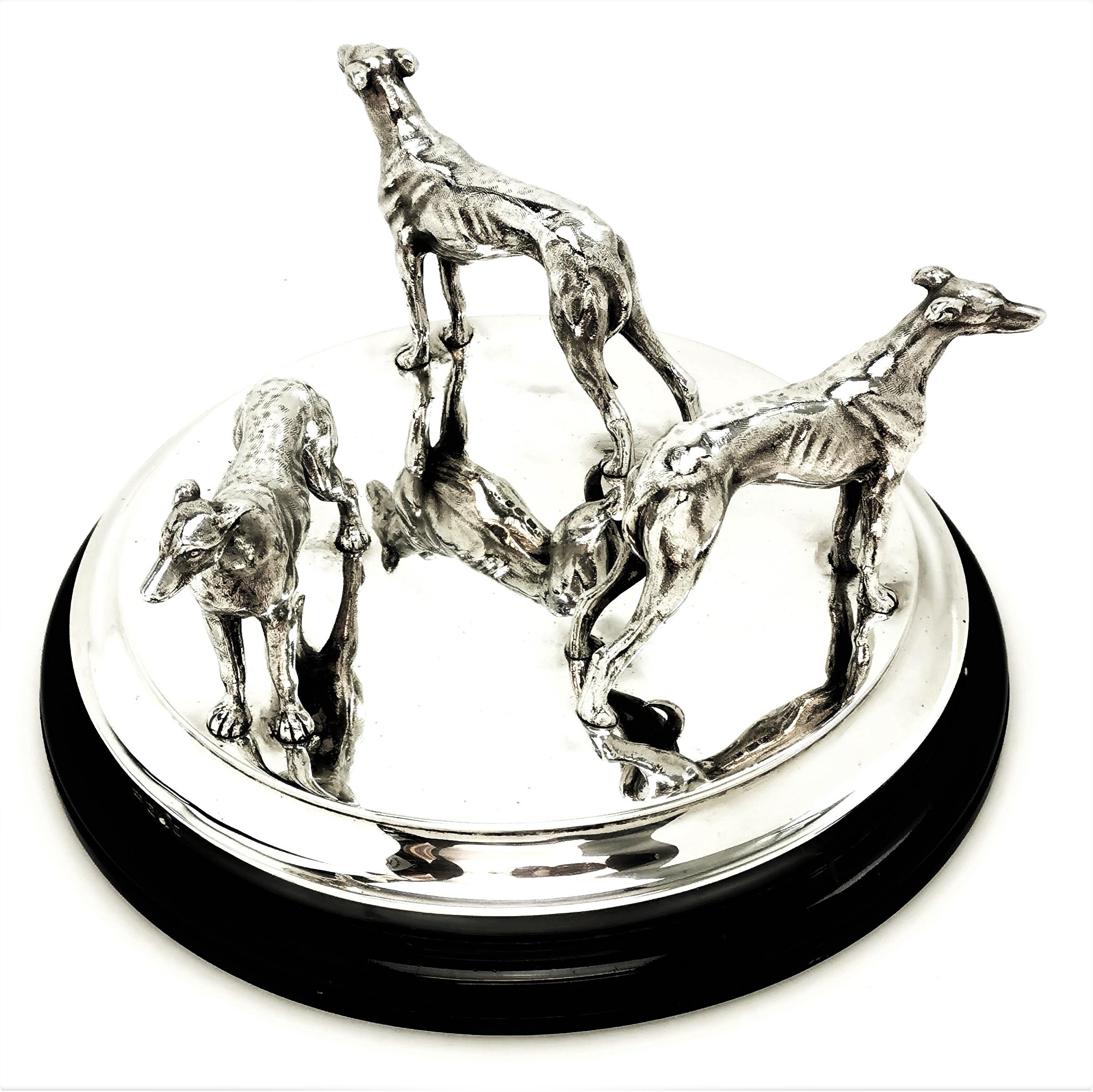 Sterling Silver Model Greyhounds on Plinth with Glass Bowl 1937 Trophy Statue 5