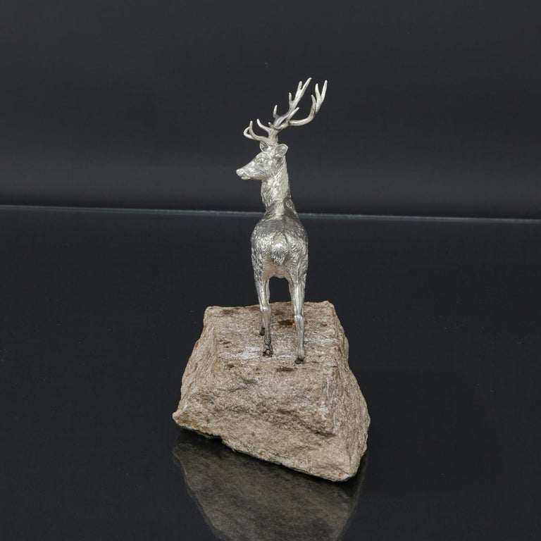 English Sterling silver model of a 12 Point Royal Stag For Sale
