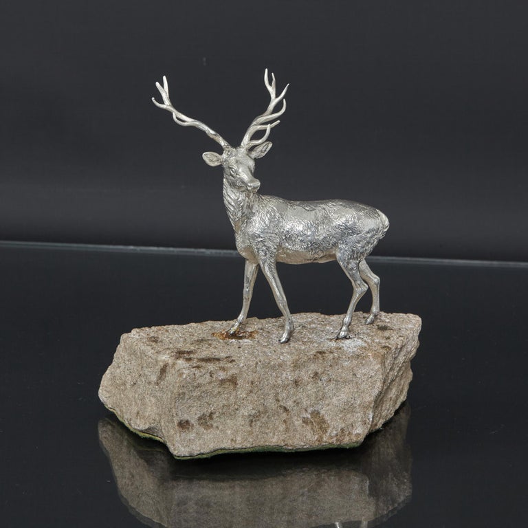 Sterling Silver Sterling silver model of a 12 Point Royal Stag For Sale